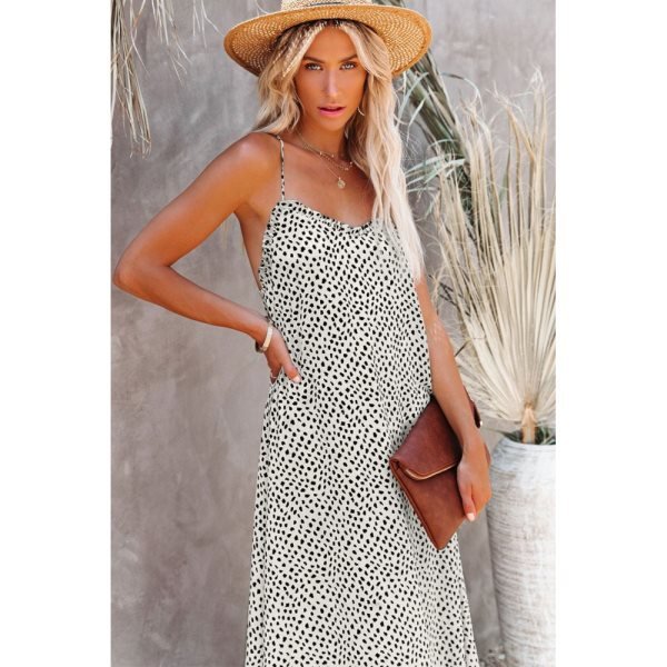 White Bohemian Polka Dot Printed High Low Ruffle Maxi Dress