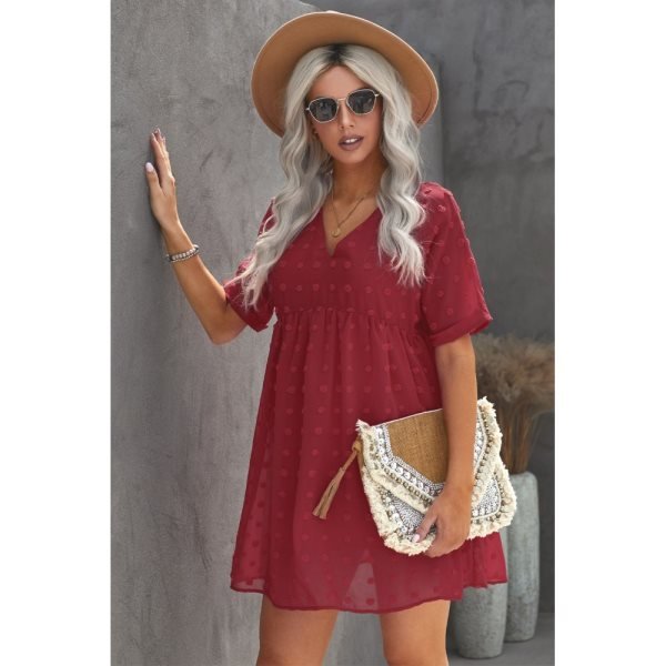 Red Fever Pitch Pom Babydoll Tunic Dress