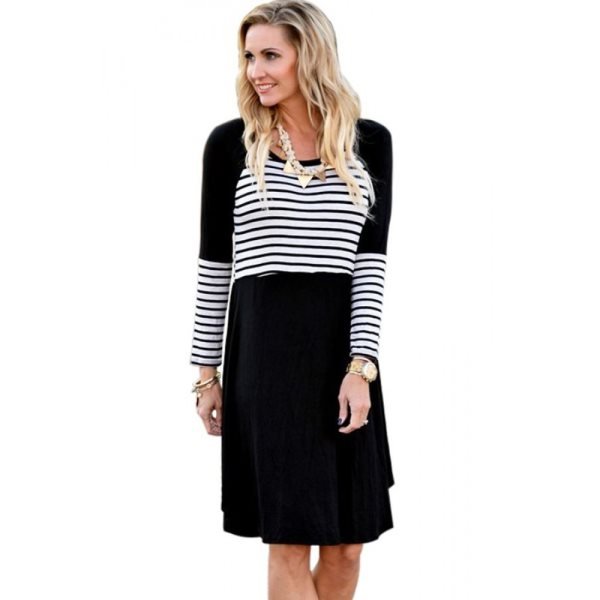 Black Chic Blocked Stripe Jersey Dress