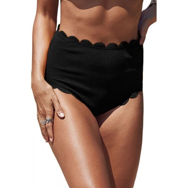 Black Scalloped Edge High Waist Bikini Panty