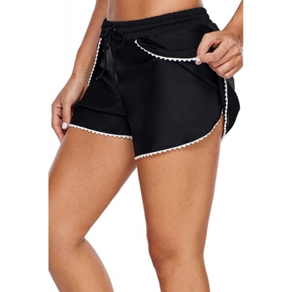 Scalloped Trim Flap Cover Black Swim Shorts