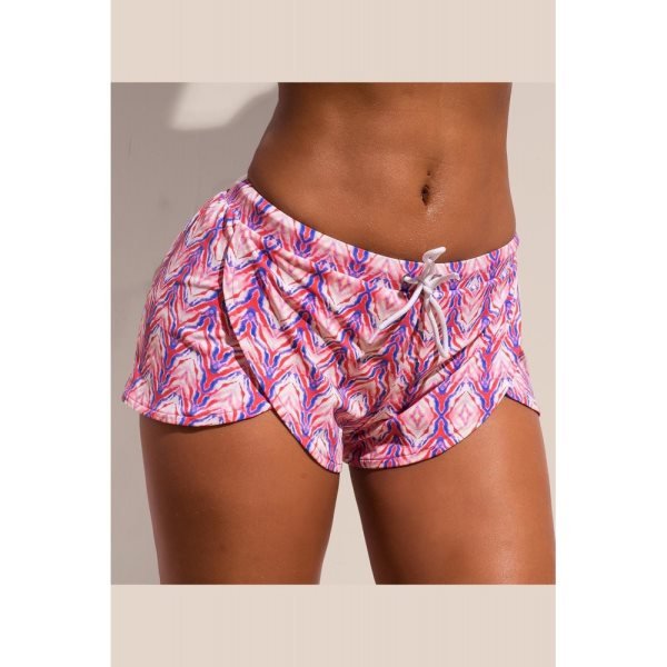 Blue Pink Drawstring Waist Boyshort Beach Bottom