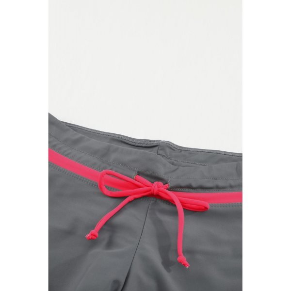 Red Trim Taupe Women Swim Boardshort