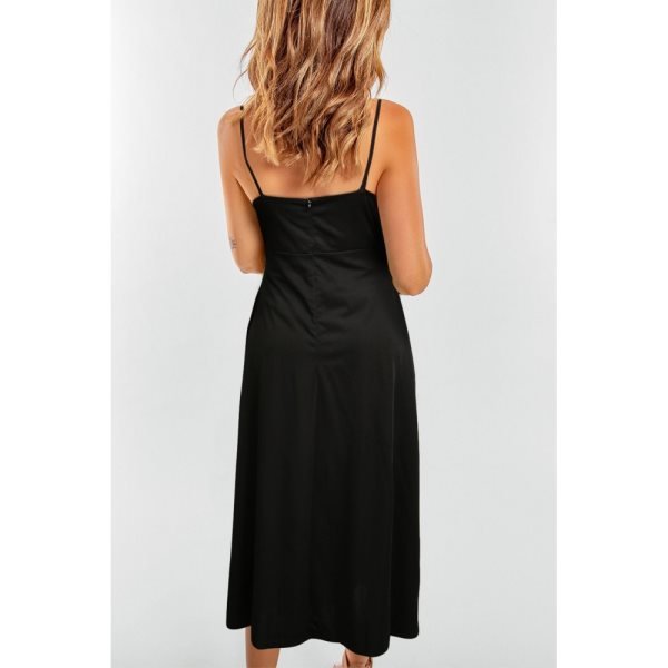 Black Side Slit Bow Knot Spaghetti Strap Maxi Dress