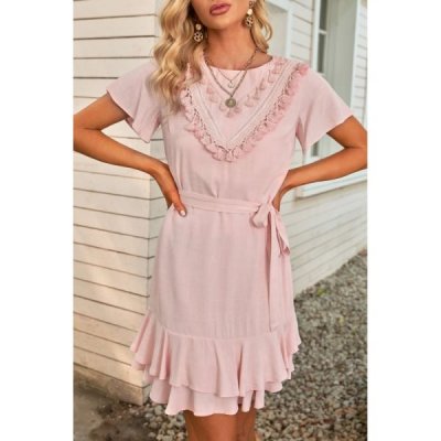 Pink Tassel Bust Wrap Bottom Dress