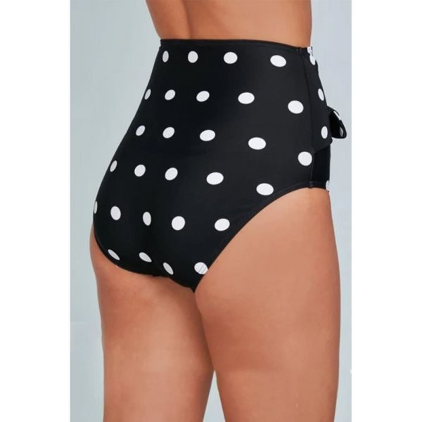 Black Polka Dot Print Front Tie High Waist Bikini Bottoms