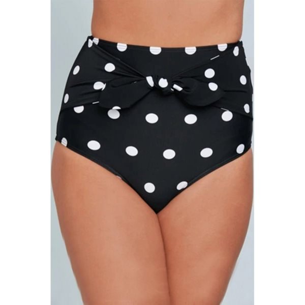 Black Polka Dot Print Front Tie High Waist Bikini Bottoms