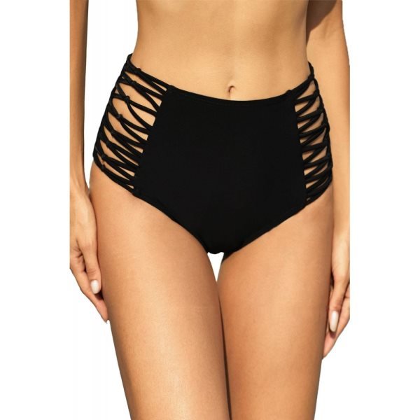 Black Hollow-out Sides High Waist Swim Bottoms