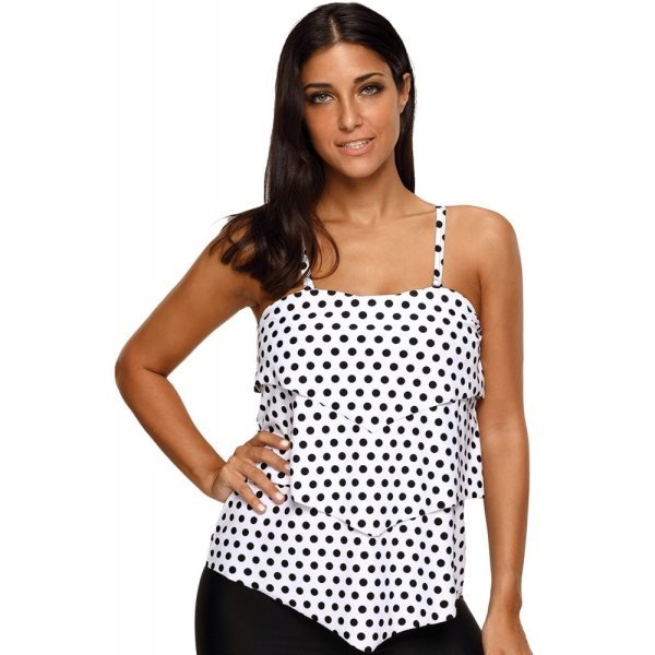 Retro Polka Dot Ruffle Halter Tankini Top