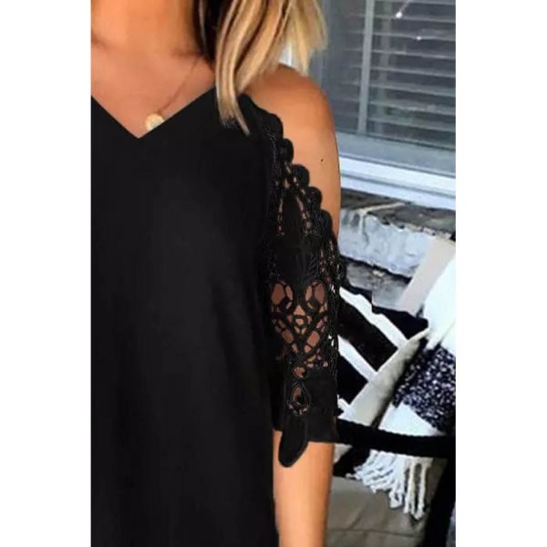 Black Black Lace Splicing Cold Shoulder Mini Dress