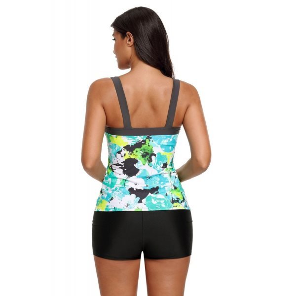 Mint Abstract Printed Camisole Tankini Top