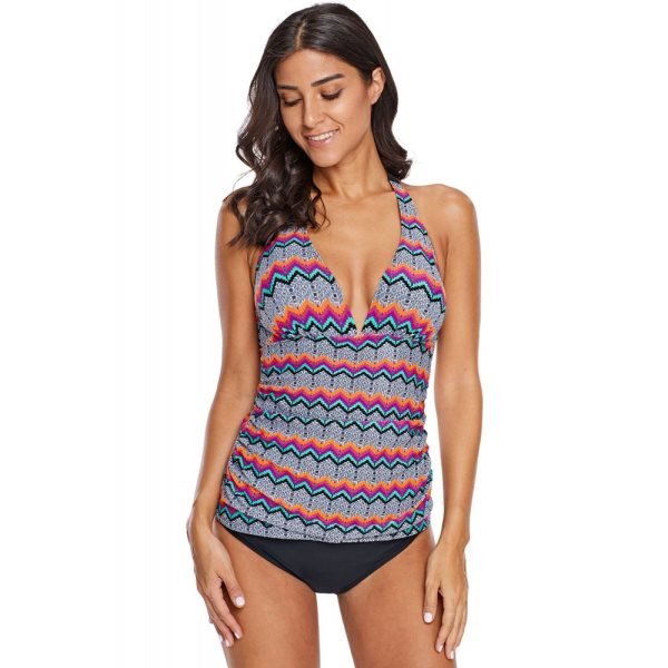 Party Time Printed V Neck Halter Tankini Top