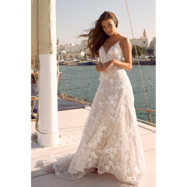 White 3D Lace Motifs Ceremony Maxi Dress