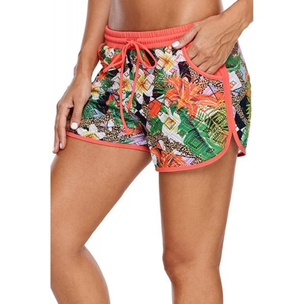 Floral Print Lacy Shorts Attached Swim Bottom