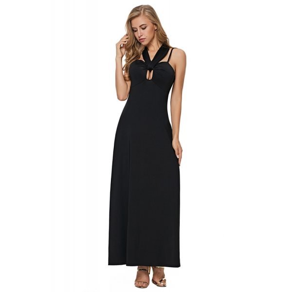 Black Self Tie Ribbon Wrap Maxi Dress