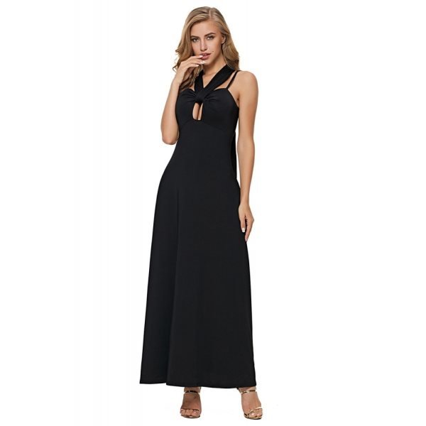 Black Self Tie Ribbon Wrap Maxi Dress