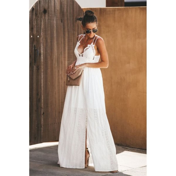 White Essence of Beauty Cotton Pocket Maxi Dress