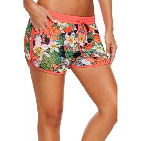 Floral Print Lacy Shorts Attached Swim Bottom