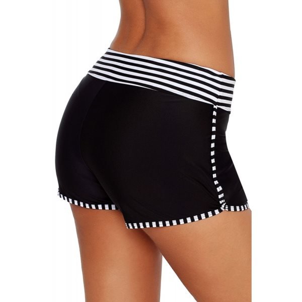 Black White Striped Trim Swim Board Shorts