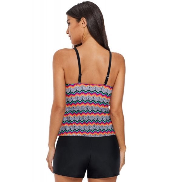 Tribal Print Ruffled Layered Tankini Top